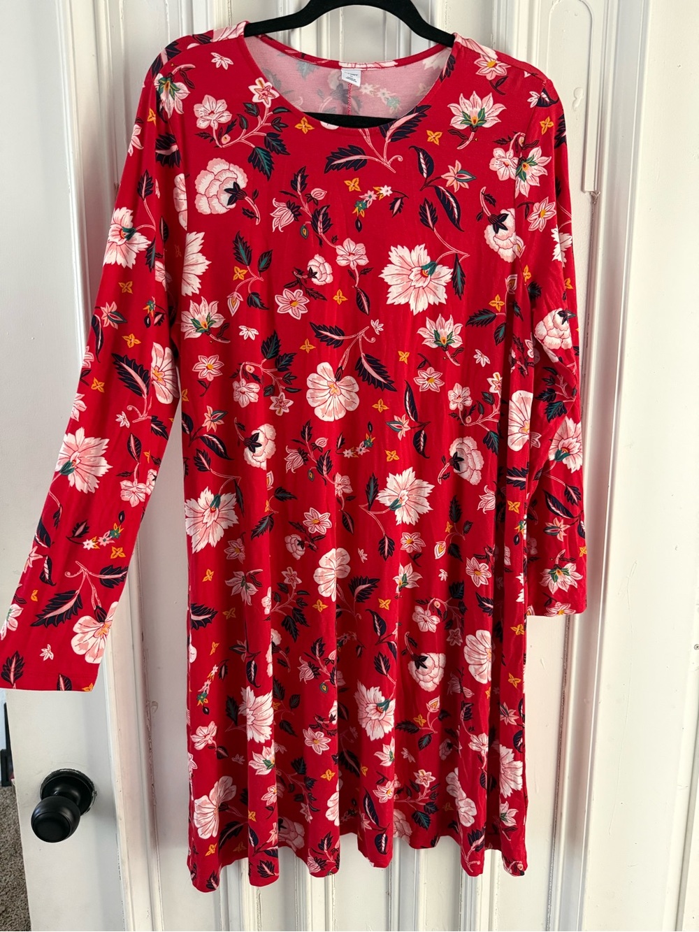 Old Navy Red Floral Long Sleeve Swing Dress Women's size XL
